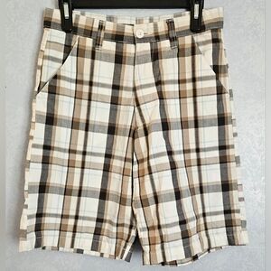 🟡 BURNSIDE Boys Plaid Flat Front Shorts 12